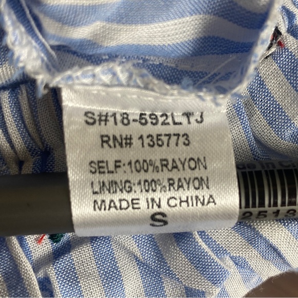 Olivaceous Crop Top Small Blue White Stripe Roses Off The Shoulder Ruffle Sleeve - Picture 7 of 11